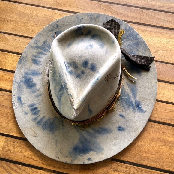 NEW Teressa Foglia Nick Fouquet felt hat grey blue flat brim 56 7 tie dye 100x main image 9